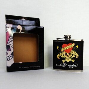 Ed Hardy Christian Audigier Love Kills Slowly Leather Wrapped Flask 6 oz NIB Y2K